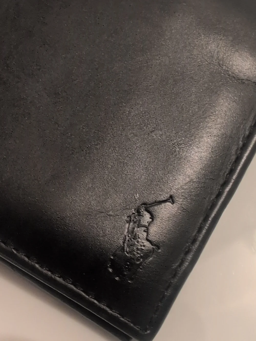 Ralph Lauren Black Leather Bifold Wallet with Embossed Polo